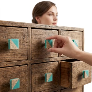 Geometric Wood & Metal Cabinet Knob with Resin Inlay Modern Drawer Handle <b>for</b> Living Room & Home Office Easy Installation - Product Image 2