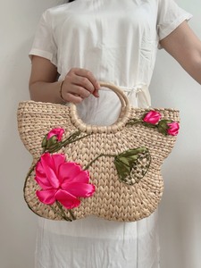 Elegante Bolso de Jacinto de Agua Tejido a Mano con Dos Aberturas, Decoración Floral, Ecológico, para Citas, Playa, Uso Casual al Aire Libre - Product Image 4