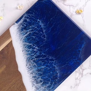 Wood Resin Chopping <b>Board</b> Rectangle Shape With Handle Purple Accents - Product Image 2
