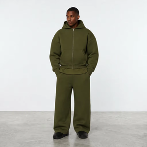 Ensemble survêtement homme lourd avec sweat à capuche zippé et pantalon de jogging, marron uni, coupe ample, respirant, fabriqué au Pakistan - Product Image 4