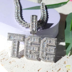 Luxury Lab Grown Diamond " TEE " Letter Pendant With Cuban <b>Chain</b> Full <b>Iced</b> <b>Out</b> Hip Hop Necklace Jewelry - Product Image 1