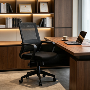 เก้าอี้สำนักงาน AY Office System สีดำ ดีไซน์ตามหลักสรีรศาสตร์ โครงตาข่าย พนักพิงแขนแบบคงที่ โครงพลาสติกเสริมความแข็งแรง ปรับความสูงได้ ฐานหมุน ดีไซน์ทันสมัย - Product Image 1