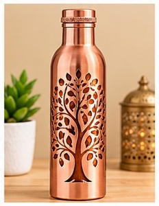 Handmade Green Marble Pattern <b>Copper</b> <b>Water</b> <b>Bottle</b> with Gold Cap and Matching Cup Portable Eco Friendly Drinkware - Product Image 2