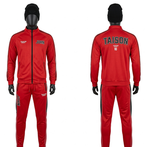 Survêtement de football en polyester premium 280 GSM, noir, rouge, blanc, design à panneaux, broderie, sublimation, logo personnalisé - Product Image 5