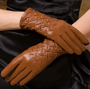 Brown Leather Wrist Length Bike Wear <b>Gloves</b> Thermal for Winter Casual Use - Product Image 1