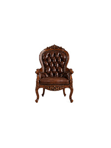 Fauteuil en cuir et bois massif de style européen, idéal pour la maison, le bureau, la chambre, le salon, la salle à manger, l'hôtel, la réception, le balcon, style antique - Product Image 1