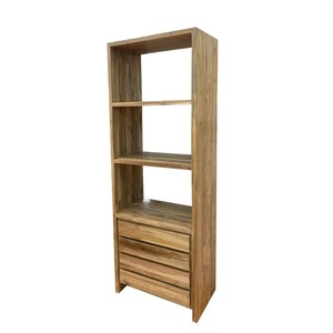 Modern <b>Rustic</b> Indonesian Teak Display <b>Cabinet</b> Featuring Four Drawers and Open Compartment with Weathered Wood Finish for Wabi Sa - Product Image 1