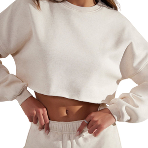 High Quality <b>Women</b> Winter Short Crop <b>Top</b> Sweatshirts Casual Slim Fit Breathable 100% Cotton <b>Fleece</b> Front Customizable OEM - Product Image 3