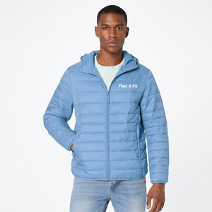 Lightweight Canvas <b>Puffer</b> <b>Jacket</b> Winter Stand Collar Zipper Closure Front Logo Waterproof Breathable Hooded <b>Cheap</b> Price for Sale - Product Image 1