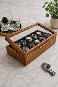 AHTE MANUEXPO UR-065 - Estuche de Regalo para Hombre (6 Compartimentos, 10 Almohadillas) Organizador de Relojes Hecho a Mano en Madera de Mango, Paquete de Regalo - Product Image 4
