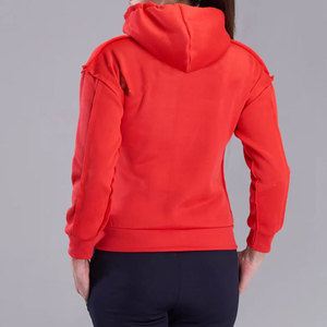 Women's <b>Red</b> Zip-Up Hooded Lined Fleece Eco-Friendly Regular Sweatshirt Full Sleeve Solid Polyester/Cotton Casual Autumn Winter - Product Image 2
