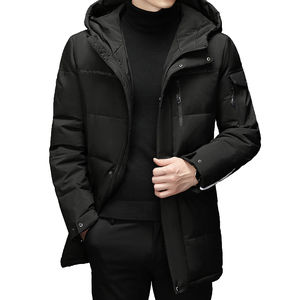 Veste d'hiver pour homme personnalisée, en polyester coupe-vent, mi-longue, avec capuche, en duvet, vêtements pour homme, veste matelassée - Product Image 3