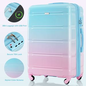 20-Inch USB Port Luggage <b>Set</b> of 3 Airline Certified ABS+<b>PC</b> Hard Shell Spinner Wheels with Luggage Identifier 'Li' - Product Image 2