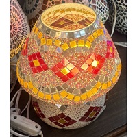 Lampe de table artisanale bohème en verre/cristal rouge/jaune à motif géométrique, taille/prise personnalisées, lampe de chevet décorative pour mariage