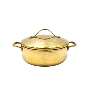 Casserole en laiton de luxe artisanale de qualité supérieure, 10,5 pouces, robuste, avec poignées et couvercle, design élégant et épais, laiton véritable de Thaïlande - Product Image 1