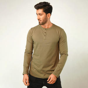 Camiseta Henley de Manga Larga de Alta Calidad, Corte Ajustado, Estilo Urbano, Algodón Casual, para Hombre, Ecológica, OEM, Venta al Por Mayor, Impresión Digital - Product Image 1