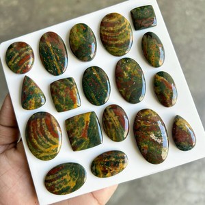 Natural Blood Stone Cabochon Mixed Shapes Size Green Red Yellow Polished Gemstone For Jewelry Making - Product Image 5