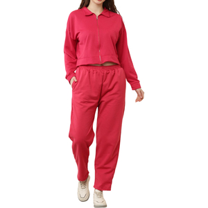 Ensemble de survêtement court 2 pièces en molleton de coton pour femme, motif uni, vente en gros, comprenant un bas court - Product Image 1
