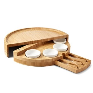 Plateau à fromage en bambou avec tiroir rétractable, plateau de service pour pizza, pain et en-cas, idéal pour les fêtes à la maison - Product Image 3