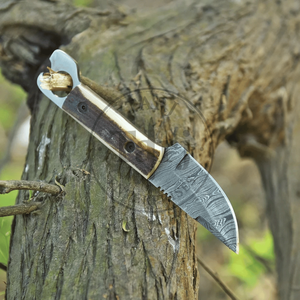 Couteau de chasse artisanal en acier Damas, couteau utilitaire fixe pour l'extérieur, manche droit en bois de cerf, gaine en cuir de qualité industrielle OEM, vente en gros - Product Image 6