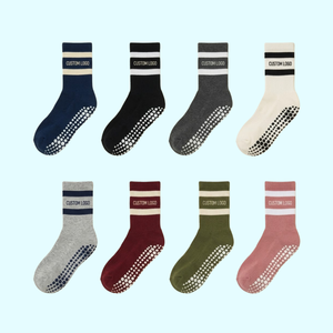 Green Pilates <b>Grip</b> <b>Socks</b> Factory Made in Vietnam Stripes Tennis Anti Slip <b>Custom</b> Dark Yoga Gym Crew <b>Socks</b> Wholesale - Product Image 1