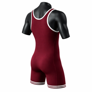 Combinaison de lutte ajustée pour homme, bordeaux avec bordure blanche, une pièce, en spandex et polyester extensible, vêtement d'arts martiaux pour adulte - Product Image 5