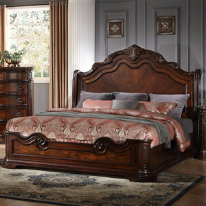 ไม้เนื้อเข้มสีเข้มข้น ประดับด้วยหัวเตียงโค้งทรงหรูหรา ตกแต่งด้วยลายใบอะแคนธัสแบบคลาสสิก มีจำหน่ายในราคาขายส่ง - Product Image 1