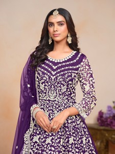 Traje Anarkali Moderno Bordado en Tela de Red, Semi-Cosido, para Bodas y Fiestas Diwali, Largo hasta el Suelo - Product Image 6