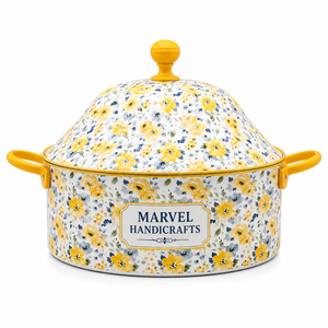 Casserole isotherme en acier inoxydable émaillé jaune floral de qualité supérieure Marvel Handicrafts, réchaud alimentaire, bol de service pour la cuisine - Product Image 1