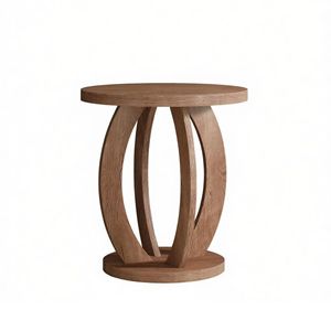 Comodino Rustico in Noce Scuro con Cornice Curva e Tavolino con Venature del Legno per Camera da Letto, Soggiorno e Area Reception - Product Image 4