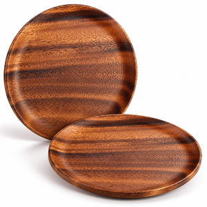 Juego de Platos de Madera de Mango Pulida y Duradera con Grano Rico para la Mesa |   Platos de Madera Clásicos para Servir de 11 y 13 Pulgadas para Bodas - Product Image 1