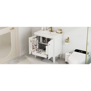 Mobile da Bagno Bianco Stile Vintage da 30 Pollici con Lavabo, Due Ante con Chiusura Ammortizzata e Ripiano - Product Image 5