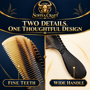 Peigne SOFIYA CRAFT en corne de buffle naturelle, fait main, écologique, moderne, à dents larges et fines, antistatique, pour cheveux et barbe, Nouvel An - Product Image 3