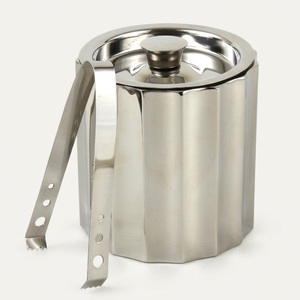 Cubo de hielo de acero inoxidable de doble pared premium con tapa y pinzas, aislado y resistente al óxido, para fiestas en bares y uso doméstico. - Product Image 1