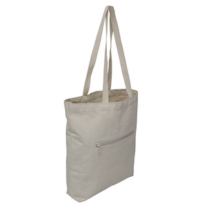 Reusable 12 Oz Natural Cotton Canvas <b>Tote</b> <b>Bag</b> Long Handle <b>Zip</b> Pocket Sublimation HeatTransfer for Custom Logo Print Promotional - Product Image 2