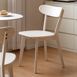 Chaises de salle à manger en chêne massif, lot de 2, chaises de cuisine modernes avec dossier incurvé pour salle à manger, salon, blanc crème - Product Image 2
