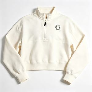 Sweat-shirt à col montant et fermeture éclair quart de tour pour femme, avec logo personnalisé, 100 % coton respirant, manches longues, blanc cassé - Product Image 2