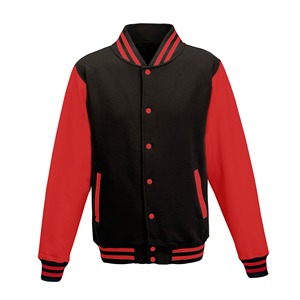 Men's Black Red Color Block Varsity <b>Jacket</b> Turn-down Collar Button Closure Regular Fit Autumn Wear - Product Image 1