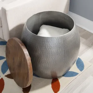 Table basse ronde industrielle en métal avec plateau en bois, diamètre 25 pouces, meuble multifonctionnel pour salon - Product Image 5