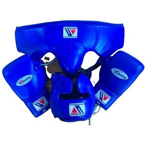 Ensemble de gants de MMA bleus fabriqués en usine, logo personnalisé, équipement d'entraînement, poignées de main, protège-tête Winning, protège-aine en cuir, kick-boxing - Product Image 1