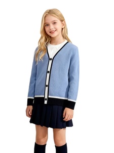 Knit Chic High School Student Uniform 100% Cotton Cardigan Sweater V-Neck Button Preppy Soft Comfortable - Product Image 2