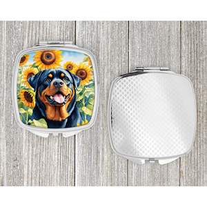 Espejo de maquillaje de viaje de mano plegable compacto Rottweiler girasoles regalo de bolsillo decorativo para mujeres y niñas - Product Image 4