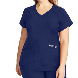 Ensemble de Blouse Médicale et Pantalon Cargo Bleu Marine pour Femme, Col en V, Manches Courtes, Poche Zippée, Rayonne Respirante de Haute Qualité - Product Image 6