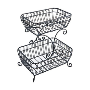 Wholesaler Double Tier Metal Fruit Basket Round Black Wire <b>Storage</b> Stand for Kitchen Rustic Decorative Display Holder - Product Image 2