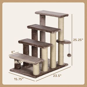 Tiragraffi per Gatti a 4 Livelli Marrone in MDF, Struttura per Arrampicata con Pali Tiragraffi per Letti Alti e Divani, Confezionato in Cartone - Product Image 3