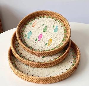 Bandeja de Mosaico de Ratán Hecha a Mano, Cesta de Servir de Mimbre Sostenible, Decoración de Mesa, Venta al Por Mayor - Product Image 2