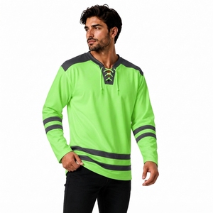 Camiseta de Hockey Personalizada Negra y Roja de Manga Larga con Cuello Redondo y Cordones, 100% Poliéster, Logotipo Frontal, Ropa Deportiva, Top Informal de Entrenamiento con Bloques de Color - Product Image 5