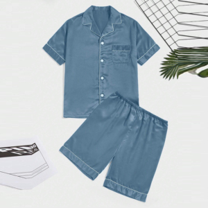 Ensemble de pyjama pour homme en coton 100% - Manches courtes - Couleur unie - Vêtement de nuit d'été - Décontracté - Deux pièces - Tissu lisse - Séchage rapide - Avec poche - Product Image 3