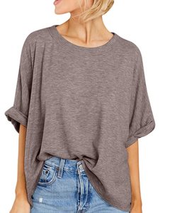 STELLAR <b>Feather</b> Touch Loose <b>Top</b> Women's Eco-Friendly Casual Solid O-Neck Short Sleeve Summer T-Shirt Polyester/Cotton Knitted - Product Image 2