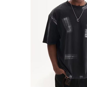 เสื้อยืดโอเวอร์ไซส์สไตล์วินเทจสำหรับผู้ชาย ผ้าฝ้าย 100% ป้องกันรอยยับ ลายเพ้นท์มือ สตรีทแวร์ แขนสั้น - Product Image 4